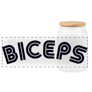 BICEPS Gym Workout Muscle Training - Panoramic Cookie Jar with Wooden Lid - white - Front