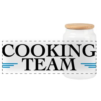Team Cooking - Panoramic Cookie Jar with Wooden Lid - white - Front