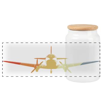 Jet Plane Vintage Look - Panoramic Cookie Jar with Wooden Lid - white - Front