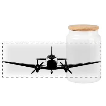 Drawing Jet Aircraft - Panoramic Cookie Jar with Wooden Lid - white - Front