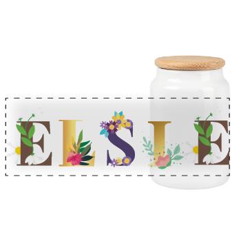 ELSIE Namenskunst mit bestickten Blumen - Panorama Keksdose mit Holzdeckel - Weiß - Vorne