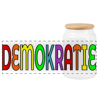SCHRIFTZUG DEMOKRATIE - Panorama Keksdose mit Holzdeckel - Weiß - Vorne