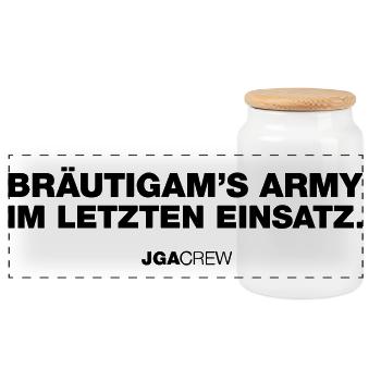 Bräutigams Army letzte Einsatz (JGA) - Panoramic Cookie Jar with Wooden Lid - white - Front