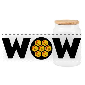 Sweet Joyful Surprise Honeycomb Typography - Panoramic Cookie Jar with Wooden Lid - white - Front