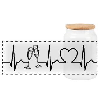 Happy New Year | Sektgläser | anstoßen | EKG Puls - Panorama Keksdose mit Holzdeckel - Weiß - Vorne
