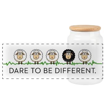 Dare to Be Different – Schwarzes Schaf - Panorama Keksdose mit Holzdeckel - Weiß - Vorne