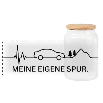 MEINE EIGENE SPUR (Herzschlag - Farbe anpassbar) - Panorama Keksdose mit Holzdeckel - Weiß - Vorne