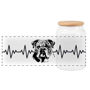 Battement cardiaque ECG Bulldog - Boîte à biscuits avec couvercle en bois - blanc - Devant