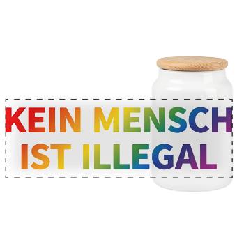 Kein Mensch Ist Illegal Regenbogen - Panorama Keksdose mit Holzdeckel - Weiß - Vorne