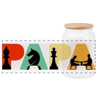Chess Papa Retro Board Game Strategy Chess Dad - Panoramic Cookie Jar with Wooden Lid - white - Front