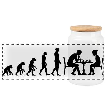 EVOLUTION ZUM SCHACHMEISTER – MATT! CHESSLOVER - Panorama Keksdose mit Holzdeckel - Weiß - Vorne