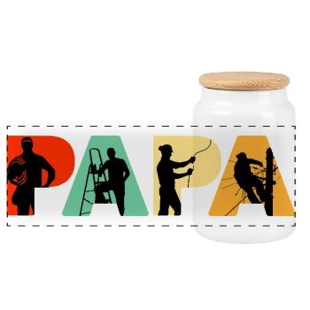 Papa Electrician Sparky Retro Silhouette - Panoramic Cookie Jar with Wooden Lid - white - Front