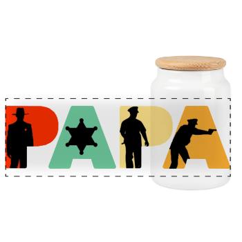 Papa Sheriff Police Officer Law Enforcement Gift - Panoramic Cookie Jar with Wooden Lid - white - Front