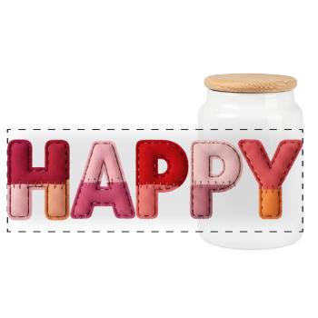 Happy Fabric Look Typography Trend - Panoramic Cookie Jar with Wooden Lid - white - Front
