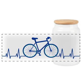 Bicycle Heartbeat Mountain Bike - Panoramic Cookie Jar with Wooden Lid - white - Front