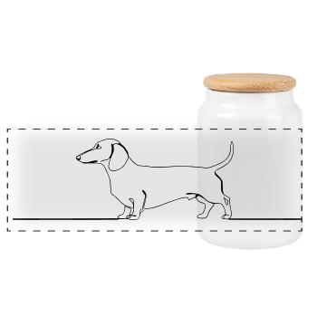 Dachshund Dachshund One Line Art - Panoramic Cookie Jar with Wooden Lid - white - Front