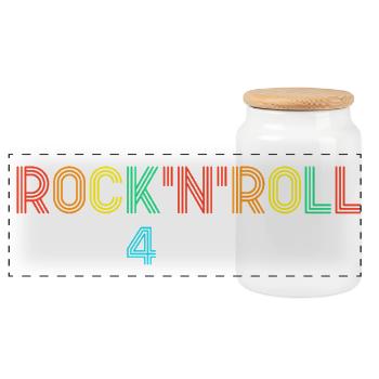Rock'N'Roll 4 Life Retro Neon-Text - Panorama Keksdose mit Holzdeckel - Weiß - Vorne