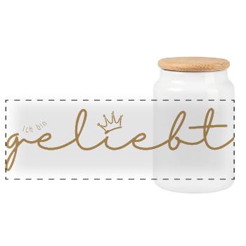 Ich bin geliebt- Tasse und Deko - Panorama Keksdose mit Holzdeckel - Weiß - Vorne