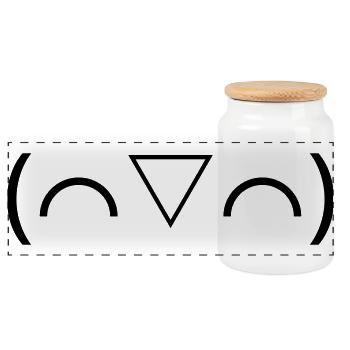 Laughing Emote (⌒▽⌒) Cheerful Kaomoji - Panoramic Cookie Jar with Wooden Lid - white - Front