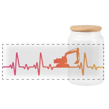 Sunset Heartbeat Baubagger - Panorama Keksdose mit Holzdeckel - Weiß - Vorne