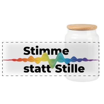Stimme statt Stille Pride CSD Tonwelle Regenbogen - Panorama Keksdose mit Holzdeckel - Weiß - Vorne
