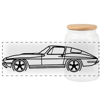 C2 Line Silhouette – Retro Muscle Art - Panorama Keksdose mit Holzdeckel - Weiß - Vorne