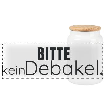 Bitte kein Debakel – Humorvolles Statement Design - Panorama Keksdose mit Holzdeckel - Weiß - Vorne