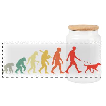 Gassi Gehen Mann Mit Hund Evolution für Männer - Panorama Keksdose mit Holzdeckel - Weiß - Vorne