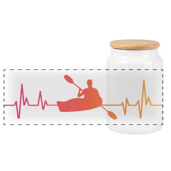 Canoeist Kayak Sunset Heartbeat Canoe - Panoramic Cookie Jar with Wooden Lid - white - Front