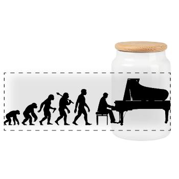 Retro Klavierspieler Evolution Pianist mit Piano - Panorama Keksdose mit Holzdeckel - Weiß - Vorne