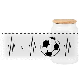Soccer Heartbeat Ball Symbol Pulse ECG Graphic - Panoramic Cookie Jar with Wooden Lid - white - Front
