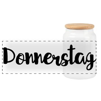 Donnerstag Wochentag Woche - Panorama Keksdose mit Holzdeckel - Weiß - Vorne