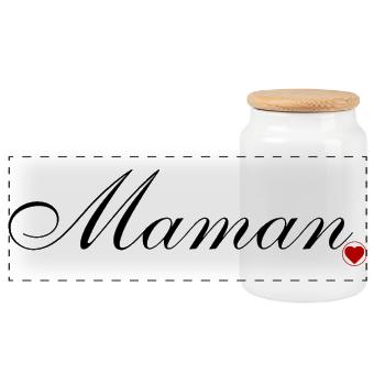 Maman et coeur. Amour pour maman - Boîte à biscuits avec couvercle en bois - blanc - Devant