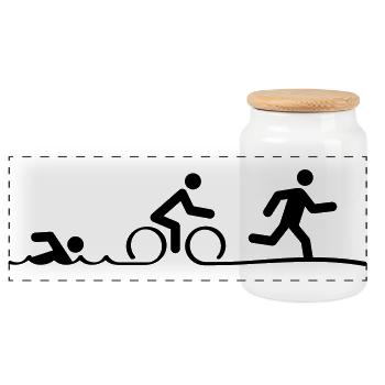 Triathlon, Triathlon, Schwimmen, Radfahren und Laufen - Panorama Keksdose mit Holzdeckel - Weiß - Vorne