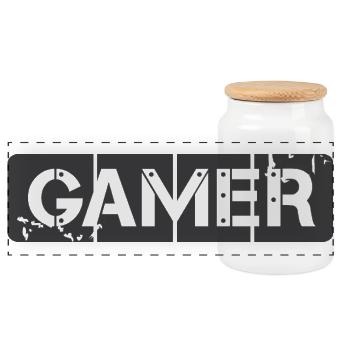 gamer sign logo gaming icon illustration - Panoramic Cookie Jar with Wooden Lid - white - Front