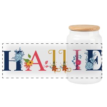 HALLIE Name Adorned with Flowers - Panoramic Cookie Jar with Wooden Lid - white - Front