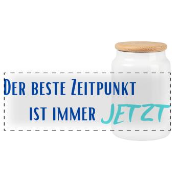 Der beste Zeitpunkt ist immer Jetzt - Panorama Keksdose mit Holzdeckel - Weiß - Vorne