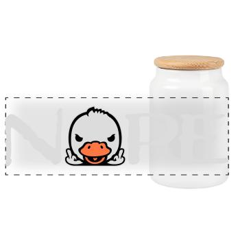 Goose Nope Middle Finger Nasty Insult Duck Naughty - Panoramic Cookie Jar with Wooden Lid - white - Front
