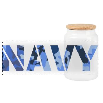 NAVY-Tarnmuster - Panorama Keksdose mit Holzdeckel - Weiß - Vorne