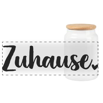 Zuhause  Schriftzug - Panorama Keksdose mit Holzdeckel - Weiß - Vorne