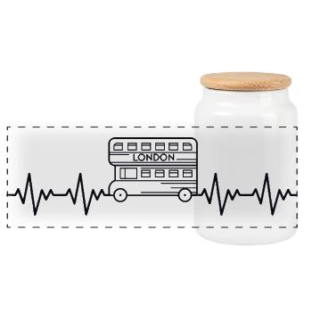Battement de cœur de l’ECG du bus London Doppedecker - Boîte à biscuits avec couvercle en bois - blanc - Devant