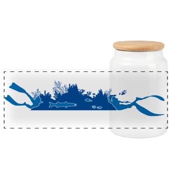 Diving & Freediving - Silueta Arrecife - Panoramic Cookie Jar with Wooden Lid - white - Front