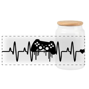 Gaming heartbeat - Panoramic Cookie Jar with Wooden Lid - white - Front