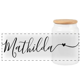 Mathilda Surname First Name Decorative - Panoramic Cookie Jar with Wooden Lid - white - Front