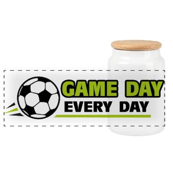 Football_Game day every day - Panoramic Cookie Jar with Wooden Lid - white - Front