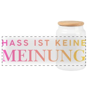 Hass ist keine Meinung - Panorama Keksdose mit Holzdeckel - Weiß - Vorne
