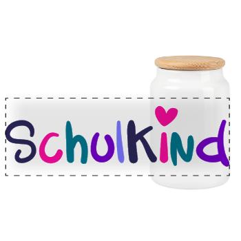 Schulkind Herz Schriftzug Einschulung Bunt - Panorama Keksdose mit Holzdeckel - Weiß - Vorne