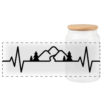 Hiking Nature Outdoor Mountains – Heartbeat ECG Pulse - Panoramic Cookie Jar with Wooden Lid - white - Front