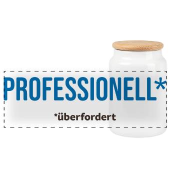 Professionell überfordert – lustiger Spruch - Panorama Keksdose mit Holzdeckel - Weiß - Vorne