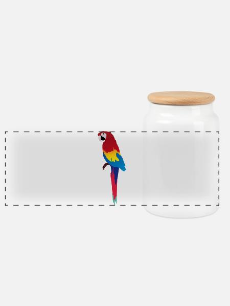 Bunter Papagei Print auf Kleidung - Panorama Keksdose mit Holzdeckel - Weiß